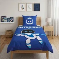 MTOnlinehandel Bettwäsche 135x200 Astro Bot, Geschenk für Gamer, Mikrofaser, 2 teilig, Wendebettwäsche in Blau/ Weiß, Playstation