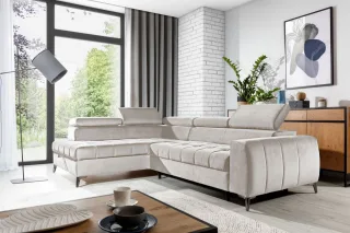 LAGERDEAL Ecksofa Schlafsofa Sofa AGNESA Stoff Salvador Hellbeige Ottomane Links