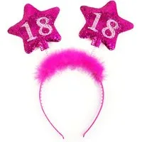 partydeco Haarreif, Haarreif mit schwingenden Glitzer Sternen für 18. Geburtstag pink