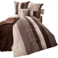 Janine Bettwäsche Bettbezug 135x200 80x80 Barock gestreift Boho beige braun Satin warm, Mako-Satin, 2 teilig, bettwäsche Bordüre braun 135x200 bettwäsche braun gestreift Satin