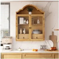 Celya Hängeschrank Retro Wandschrank Mit Geschwungenem Wellendach Und Schubladen (Einsetzbar Für Küche, Badezimmer, Esszimmer Und Wohnzimmer) mit verstellbaren Einlegeböden, 2 Türen, 2 Schubladen