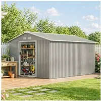 Outsunny Gerätehaus 12,4 m², mit Pultdach, Schiebetür, Fundament, BxT: 340x386 cm, (Gartenhaus, 1 St., Geräteschuppen aus Verzinkter Stahl), wetterfest, für Garten, Hellgrau