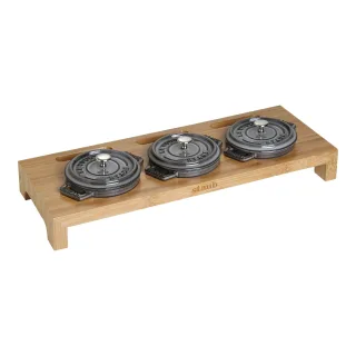 Staub Specialities Servierbrett für 3 Mini-Cocottes, 42 cm x 16 cm, Bambus