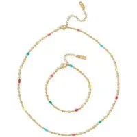 GOLDKLEIN Ketten und Armband Set Edelstahl Perlen-Set Viva Colors Schmuck Halskette Armband, Damen, inkl. Geschenkbox