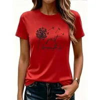 PYLIKE Print-Shirt Damen Sommer Casual Löwenzahn Print-Shirt Kurzarm Tops Bequem für Freizeit und Büro,Strandurlaub