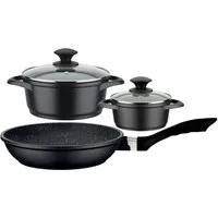 GSW Topf-Set Gourmet Granit, Aluminiumguss (Set, 5-tlg., 1 Kochtopf 16 x H 7,5 cm, 1 Kochtopf 20 x H 9,0 cm, 1 Bratpfanne 24 cm), VITAFLON® GRANIT Antihaft-Versiegelung, Granit-Design, Induktion