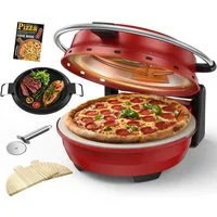 Airmsen Pizzaofen 2-in-1 1500W mit Pizzastein & Grillpfanne, 32 cm, 380°C, kompakt für Pizza, Flammkuchen & Snacks zuhause