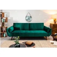 riess-ambiente Schlafsofa DIVANI 220cm smaragdgrün/braun - Samt, Gummibaum, inkl. Kissen, Retro, Einzelartikel 1 Teile, 3-Sitzer mit Bettfunktion - ideal für Wohn- und Schlafzimmer oder Loft
