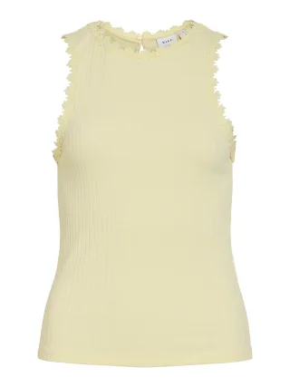 VILA - VIBABIA FLOWER O-NECK S/L TOP/1 Pastel Yellow - Gr. - M