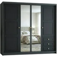 A&J MöbelLand GmbH Drehtürenschrank OSLO viertüriger Kleiderschrank mit Schubladen und Metallgriffen (Geräumiger viertüriger Kleiderschrank mit Schubladen und Metallgriffen. Geräumiger Schrank mit einer Breite von 200 cm und Schubladen, ideal zur Auf