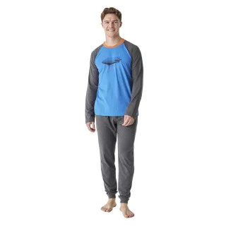 Langarm-Rundhals-Baumwollpyjama für Herren JJBEP6100