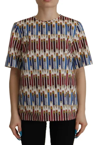 Dolce & Gabbana Weißer Bleistift-Print Baumwoll-T-Shirt Damen Bluse