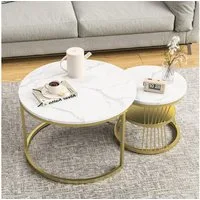 Simurq Couchtisch rund 2er-Satztisch Beistelltisch stapelbarer Sofatisch (2er-Set), 70x45cm+45x40cm, rund