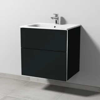 Sanipa 3way Waschtischunterbau zu Geberit Renova Plan Slim Waschtisch mit 2 Auszügen, Vulkan-Matt BP6861V