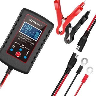 RJTianye 6V 12V 2A Car Smart Battery Charger ASE Adapter Automatic Float Charge Motorcycle Lawn Mower Tractor Lead Acid