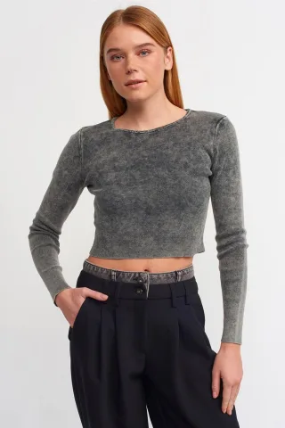 Damen Rippstrick-Crop-Top mit Rundhalsausschnitt
