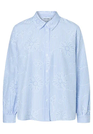 MORE & MORE - Bluse mit Stickerei blau - Gr. - 40