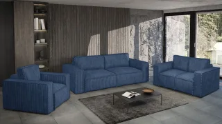 Sofaset Designersofa VAJANA 3-2-1 Stoff Tilia Dunkelblau