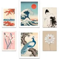ARTFAVES Bilder-Collage Poster Set Art Gallery Japan I mehrteilige Bilderwand I Wandbilder Hok, (Wandbilder modern, 6 St)
