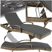 tectake Gartenliege Rattan Sonnenliege, bodenschonend, 190 x 71 x 34 – 74,5 cm, Balkonliege Océane, 1 St., für Außen in Natur, wetterfest und UV-beständig, verstellbar, abnehmbare Polsterauflage
