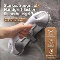 JASLIFE Haltegriff Sauggriff 28cm ohne Bohren, Haltegriff für Senioren rutschfest Bad WC, Sicherer Halt auch bei Nässe, jederzeit abnehmbar