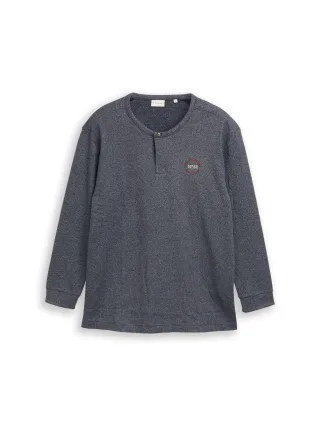 Tom Tailor - Plus Size - Henley Langarmshirt navy grindle structure - Gr. - 4XL