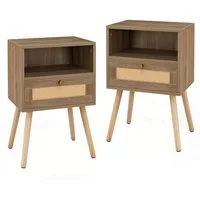 COSTWAY Nachttisch (2-St), Beistelltisch Rattan, mit Schublade, 40 x 30 x 60,5 cm