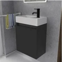 Alpenberger Badmöbel-Set Gäste WC Waschbecken mit Unterschrank - Badschrank Hängend, (2-tlg. Waschtisch Set Schwarz Matt, Waschbeckenunterschrank mit Softclose), Waschplätze für Kleine Bäder - Badschrank Hängend und Vormontiert