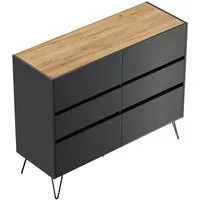 Lomadox Sideboard INDIANAPOLIS-02, 120cm breit, graphit mit Eiche, grifflos