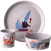 KOZIOL Kindergeschirr-Set Kleiner Teller + Schale + Becher CONNECT TRUCKS (3-tlg), 1 Personen, Kunststoff, 100% melaminfrei & recycelbar, CO² neutral in Deutschland produziert!