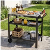 Feasto Servierwagen mit Edelstahl-Arbeitsplatte, Outdoor Grillablagetisch 90x46x82,5 cm, Mobiler Grilltisch für Terrasse, Küche und Garten