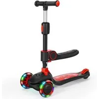OUNUO Dreiradscooter 1009 Kinderroller mit LED und Sitz, höhenverstellbar, für 2 Jahren ab