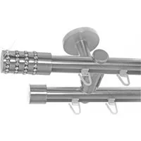 BASIT Gardinenstange Innenlauf Edelstahloptik 20mm mit Deckenträgern 120 cm E39, Ø 20 mm, 2-läufig, verschraubt, Aluminium, D40 120 cm E39 Zylinder mit Kristall