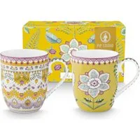 PiP Studio Becher Lily&Lotus Yellow Henkelbecher Small 0,2l Set2, Porzellan