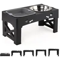 CALIYO Futternapf Adjustable Elevated Dog Bowls Raised Dog Bowl 5 Heights, Edelstahl, 2-in-1 Auslaufsicherer Wassernapf und Edelstahl-Futternapf