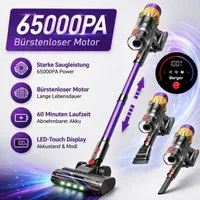 BERGER ELECTRONICS Akku-Stielstaubsauger Akku Staubsauger, Staubsauger Kabellos, 65000 Pa/600W, 70min Laufzeit, 600 W, beutellos, Bodenstaubsauger, Hochwertige Verarbeitung