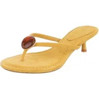 Ital-Design Damen Zehentrenner Pantolette mit Schmuckdetail und Absatz Zehentrenner (91848879) Pfennig-/Stilettoabsatz Sandalen & Sandaletten in Gelb
