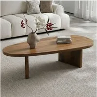 FINEBUY Couchtisch FB116572 Sofatisch Massivholz oval 120cm Beistelltisch Wohnzimmertisch (Schlichte Eleganz trifft auf klare Form), Handgefertigt aus massivem Echtholz