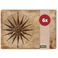 matches21 HOME & HOBBY Platzset Abwaschbare Tischsets 6er Set Kompass & Schatz-Karte Maritim, (6-St), Platzsets als Tisch-Untersetzer und Tisch-Deko für Esstisch Teller
