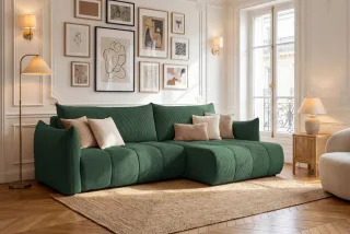 Ecksofa Schlafsofa ONTARIO in Stoff Poso Grün Ottomane Rechts