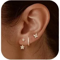 LuxusKollektion Schmuckset Ohrringe Set Silber 925 Damen Zirkonia Creolen Ohrstecker 3 Paar