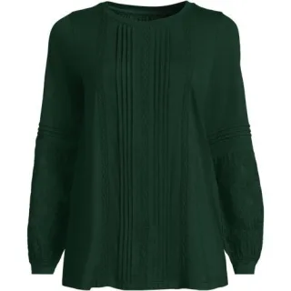 Biesenshirt aus Baumwoll/Modalmix, Damen,  Grün, Baumwoll-Mischung/Viskose-Mischung, by Lands' End