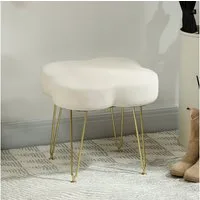HOMCOM Fußhocker Sitzhocker in Kleeblattform mit Stahlbeinen (Polsterhocker mit Samtoptik, 1 St., Hocker), für Schlafzimmer, Wohnzimmer, Cremeweiß