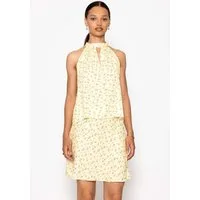 SASSYCLASSY T-Shirt Feminines Top mit floralem Muster für Damen Top mit Allover Blumenmuster und Bindeschlaufe aus Viskose buttergelb