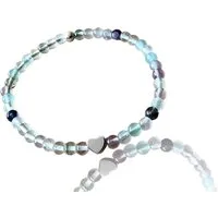 Steinfixx® Perlenarmband Fluorit Perlenarmband 925 Silberperle incl. Geschenkbox (Handarbeit, 1-tlg., mit versilbertem Herzchen), AAA-Qualität