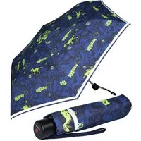 Knirps® Taschenregenschirm Kinderschirm 4Kids reflective mit Reflexborte, Sicherheit auf dem Schulweg, neonfarbene Dinos