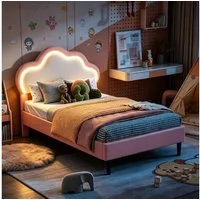 Furnishings Home Kinderbett Polsterbett LED mit Kopfteil 90x200 cm (Einzelbett mit LED-Beleuchtung), Geeignet für Jungen und Mädchen