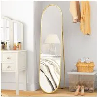 HOMCOM Standspiegel Ganzkörperspiegel mit Ständer, Metallrahmen, Oval (Garderobenspiegel, 1-St., Wandspiegel), für Wohnzimmer, Schlafzimmer, Gold
