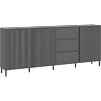 Lomadox Sideboard AMELIA-129, Kommode 212 cm anthrazit mit Rillen 3 Türen 3 Schubladen