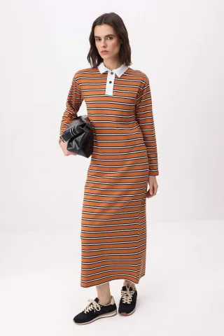 Gestreiftes, langes Maxikleid für Damen, lässig/alltagstauglich, A-Linie, Hijab-Stil